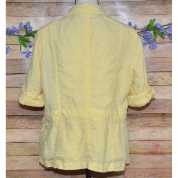 Chico's Butter Yellow Button Front Linen Jacket Size 3 XL 3/4 Roll Tab Sleeves - Picture 9 of 12
